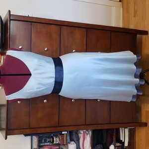 Ann Taylor Solid Light Blue Silk Evening Dress w/Navy Belt, Size 4